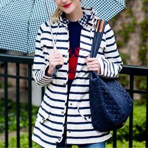 Barbour Trevose Navy and White Striped Rain Jacket. Size 10
